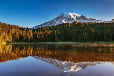 ZY9A0529  Mount Rainier from Reflection Lake with morning mist  &#169;  All Rights Reserved